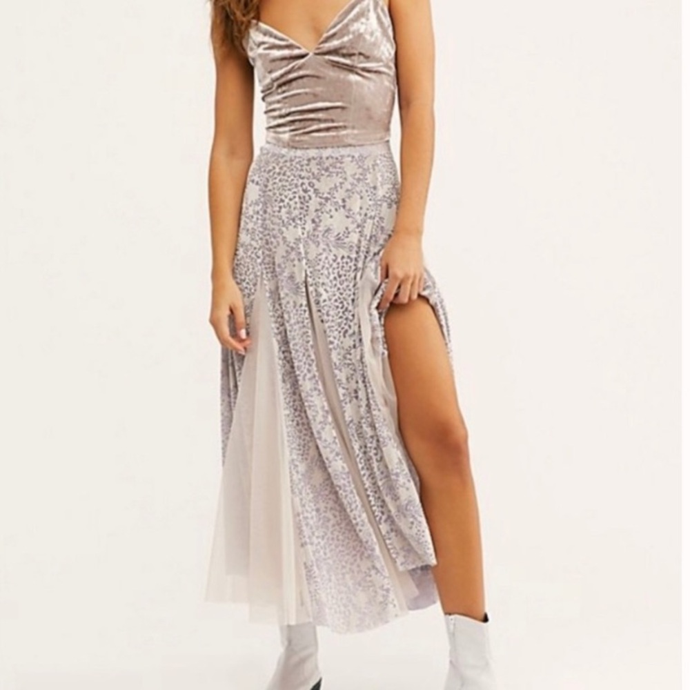 Free People Intimately Lilac Cream Sheer Mesh maxi skirt